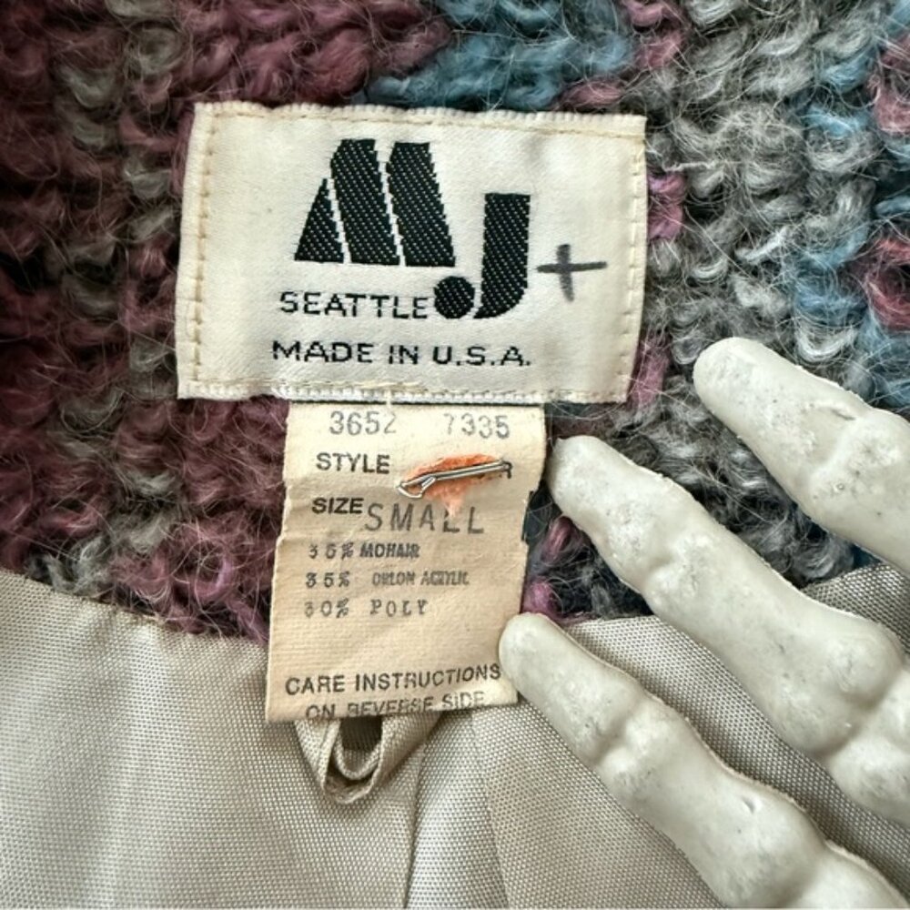 💀 SOLD 💀 Vintage 70s Knit Mohair Blend Long Lined Open Cardigan Sweater Jacket S - Picture 7 of 9